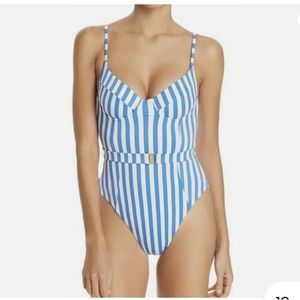 ONIA x WeWoreWhat Danielle blue and white stripe one piece